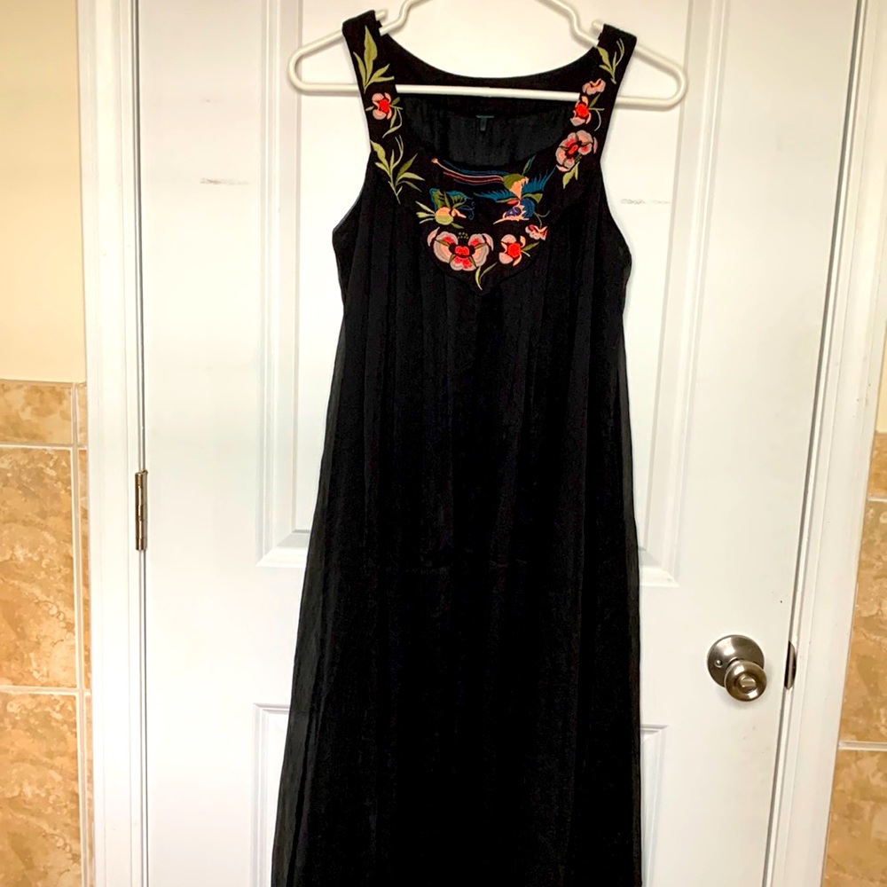 Black embroidered tulle maxi dress